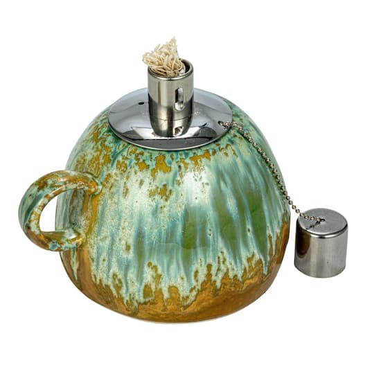 Hello Honey® 5.5" Multicolor Reactive Glaze Stoneware Oil Lamp with Handle